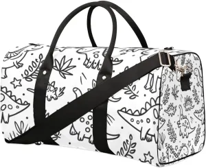 Travel Duffle Bag Cute Dinosaurs Leaves Gym Bags for Men Women Travel Duffel Bags with Adjustable Shoulder Strap Carry On Weekender Bag