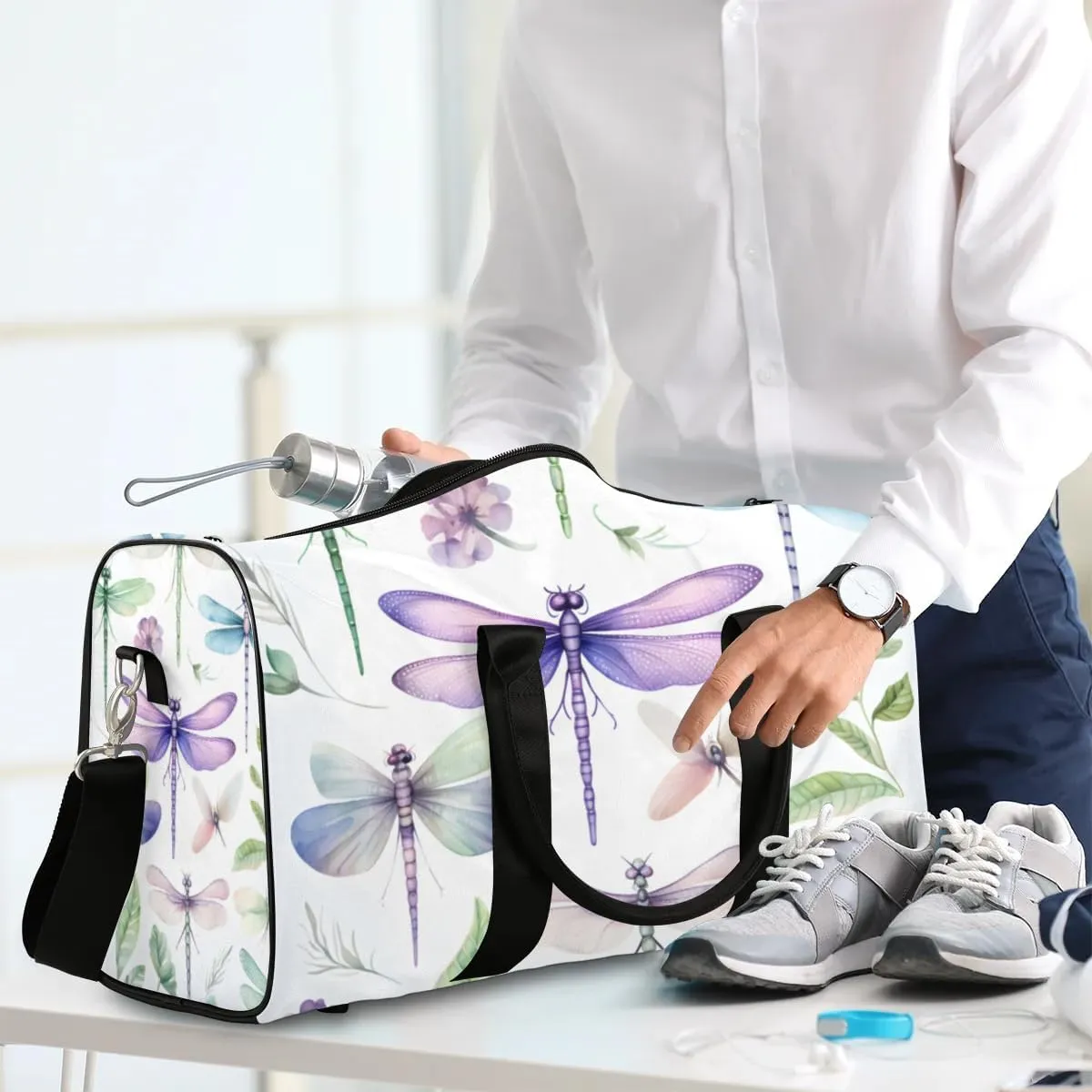 Travel Duffle Bag Dragonfly Leaf Gym Bags for Men Women Travel Duffel Bags with Adjustable Shoulder Strap Carry On Weekender Bag