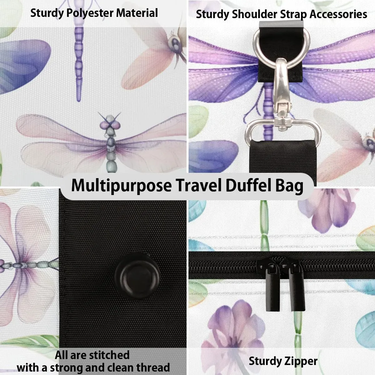 Travel Duffle Bag Dragonfly Leaf Gym Bags for Men Women Travel Duffel Bags with Adjustable Shoulder Strap Carry On Weekender Bag