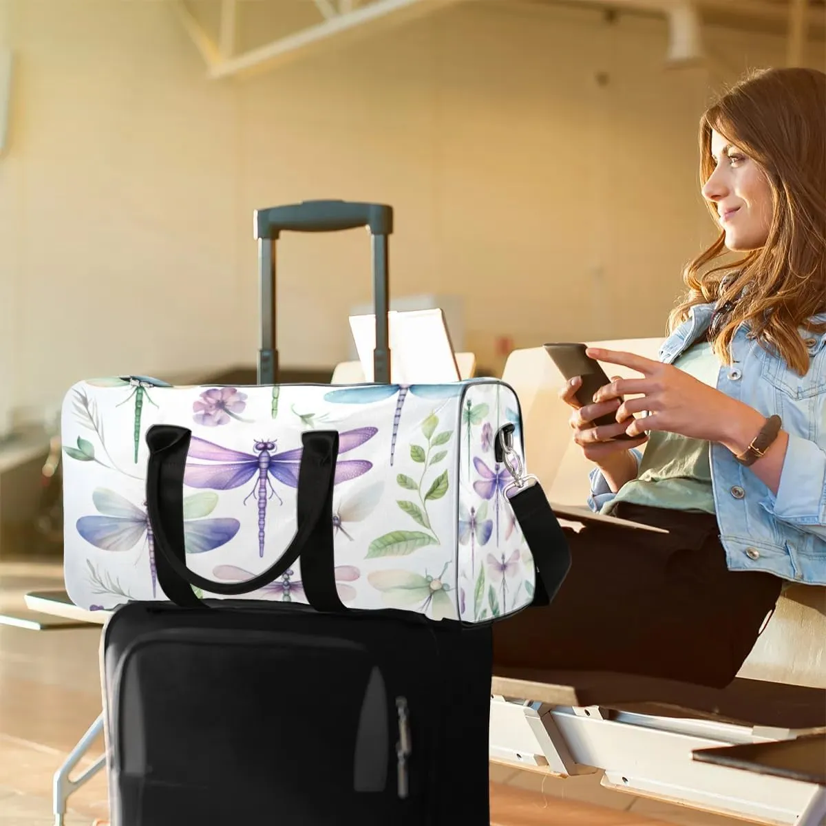 Travel Duffle Bag Dragonfly Leaf Gym Bags for Men Women Travel Duffel Bags with Adjustable Shoulder Strap Carry On Weekender Bag