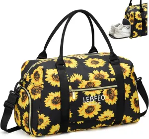 Travel Duffle Bag for Women Large Weekender Overnight Bags Gym Bag with Shoe Compartment Waterproof Hospital Bag Carry On Tote Bag for Airplanes,Sunflower