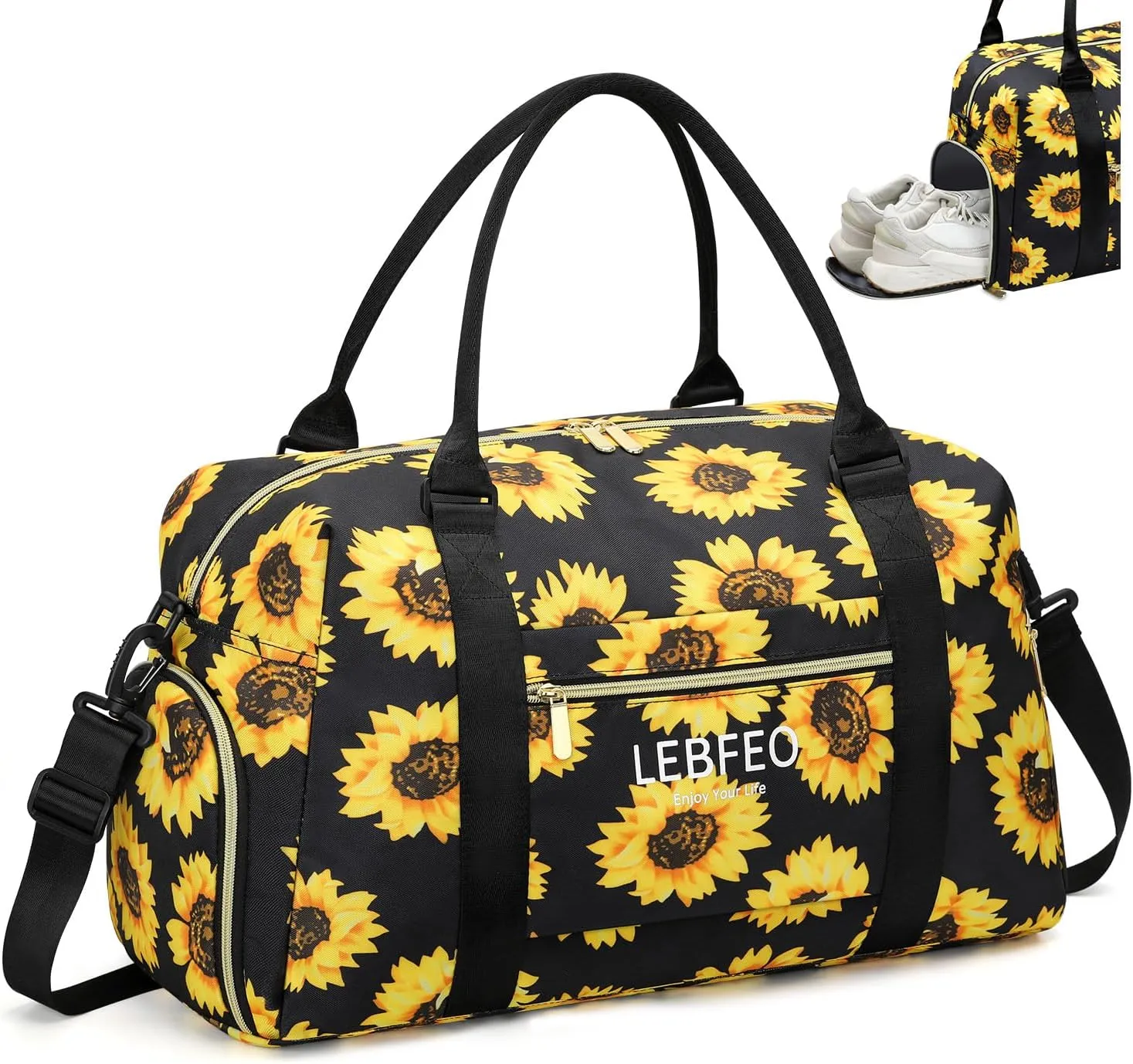 Travel Duffle Bag for Women Large Weekender Overnight Bags Gym Bag with Shoe Compartment Waterproof Hospital Bag Carry On Tote Bag for Airplanes,Sunflower