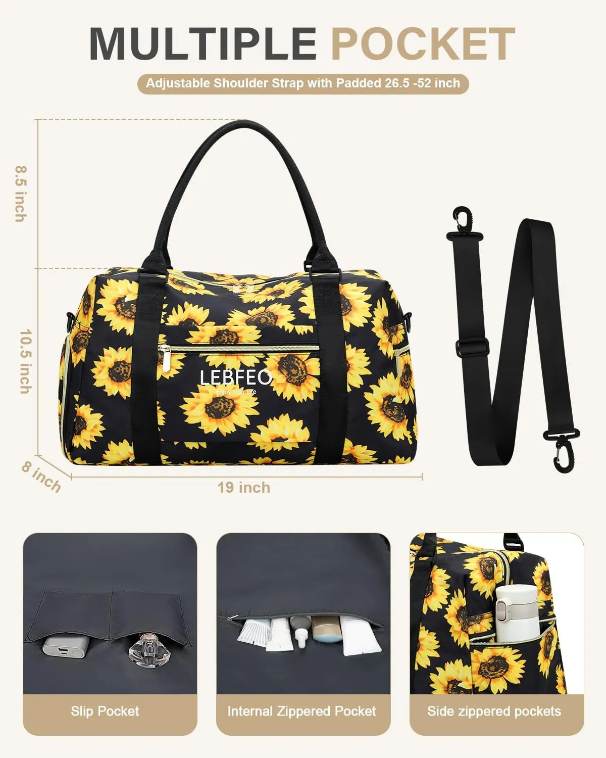 Travel Duffle Bag for Women Large Weekender Overnight Bags Gym Bag with Shoe Compartment Waterproof Hospital Bag Carry On Tote Bag for Airplanes,Sunflower