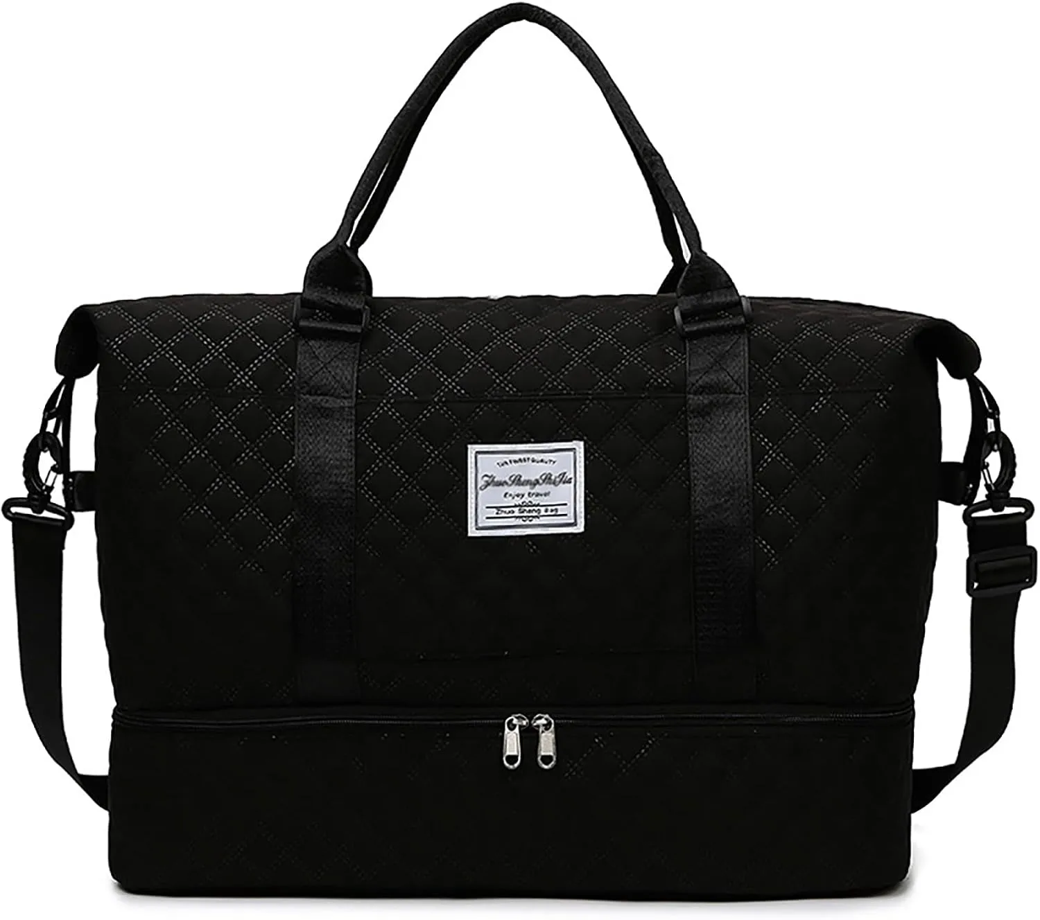 Travel Duffle Bag for Women with Shoe Compartment Carry on Overnight Bag with Toiletry Bag Gym Totes Bags with Wet Pocket Hospital Bags (Black Large Bag)
