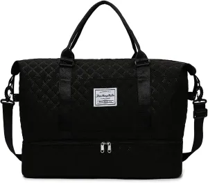 Travel Duffle Bag for Women with Shoe Compartment Carry on Overnight Bag with Toiletry Bag Gym Totes Bags with Wet Pocket Hospital Bags (Black Large Bag)
