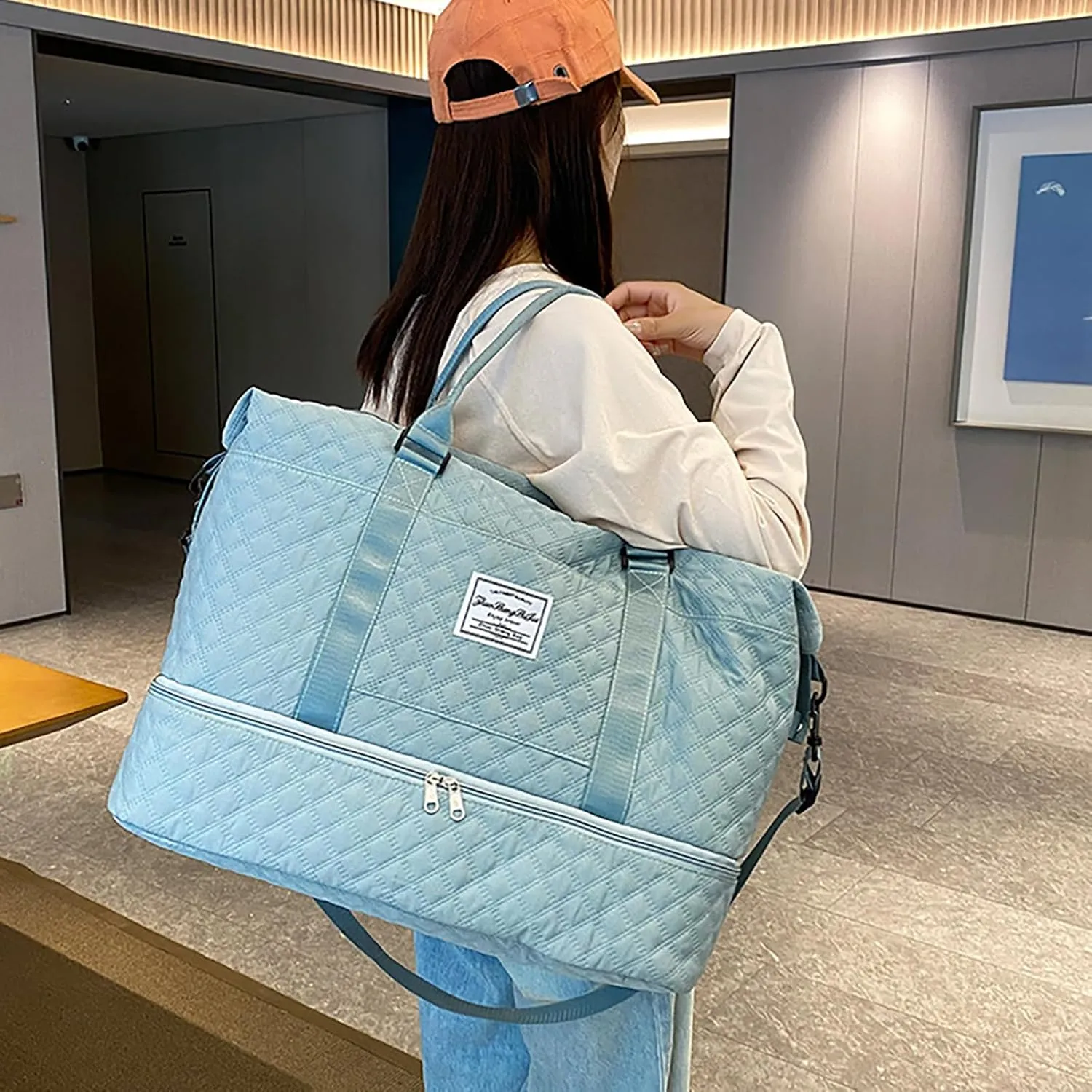 Travel Duffle Bag for Women with Shoe Compartment Carry on Overnight Bag with Toiletry Bag Gym Totes Bags with Wet Pocket Hospital Bags (Mint Large Bag)