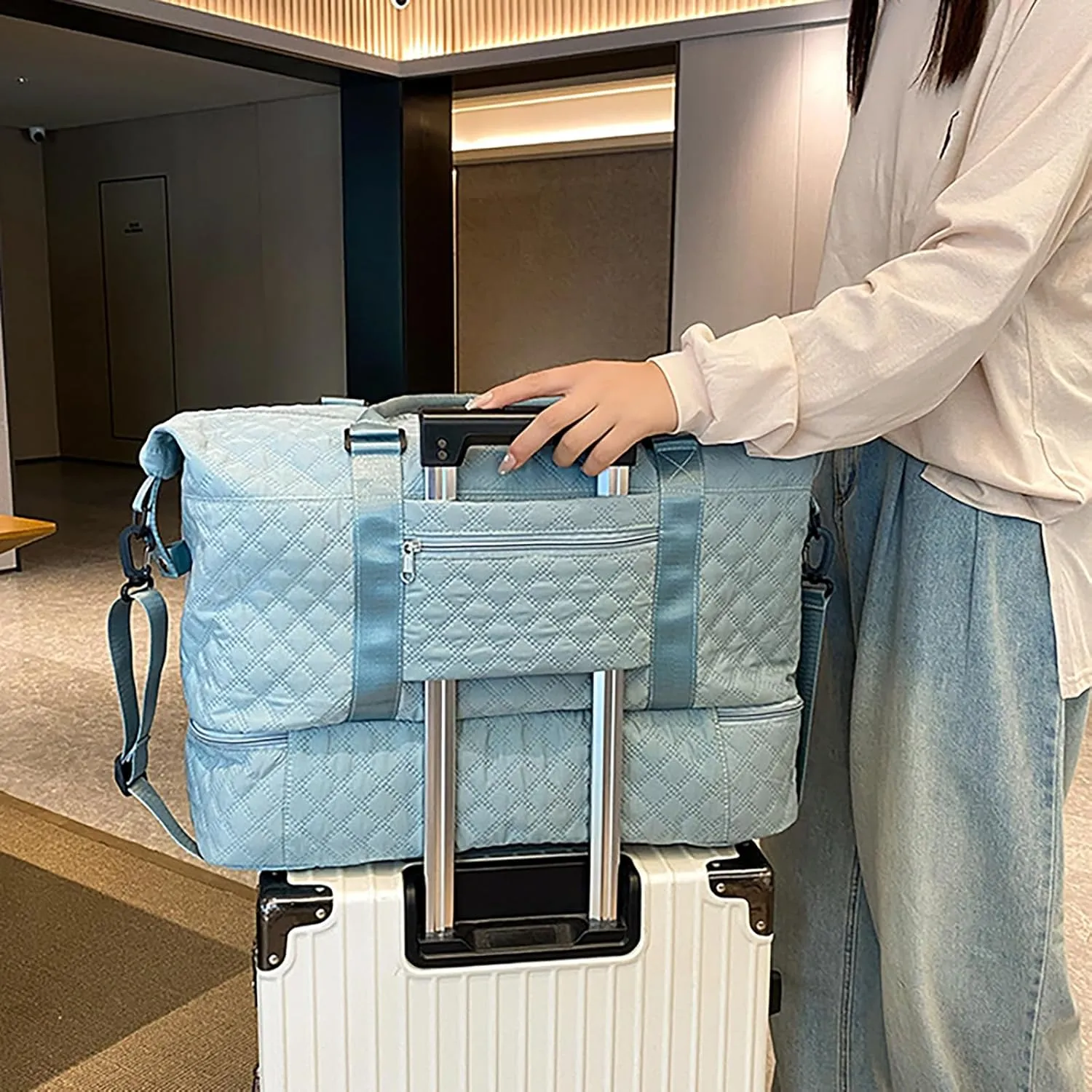 Travel Duffle Bag for Women with Shoe Compartment Carry on Overnight Bag with Toiletry Bag Gym Totes Bags with Wet Pocket Hospital Bags (Mint Large Bag)