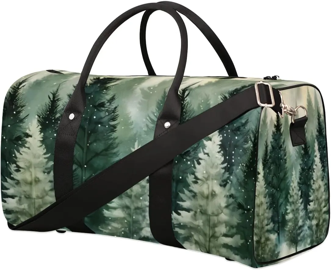 Travel Duffle Bag Pine Trees Watercolor Gym Bags for Men Women Travel Duffel Bags with Adjustable Shoulder Strap Carry On Weekender Bag