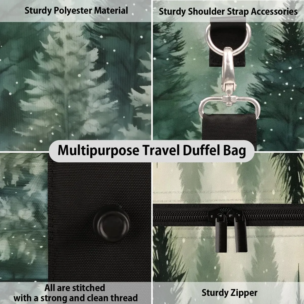 Travel Duffle Bag Pine Trees Watercolor Gym Bags for Men Women Travel Duffel Bags with Adjustable Shoulder Strap Carry On Weekender Bag
