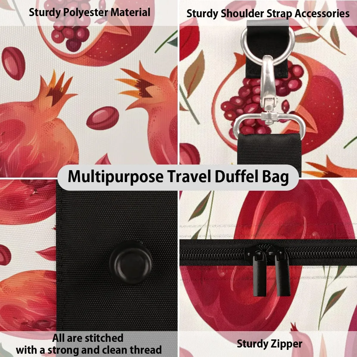 Travel Duffle Bag Pomegranate Leaf Gym Bags for Men Women Travel Duffel Bags with Adjustable Shoulder Strap Carry On Weekender Bag