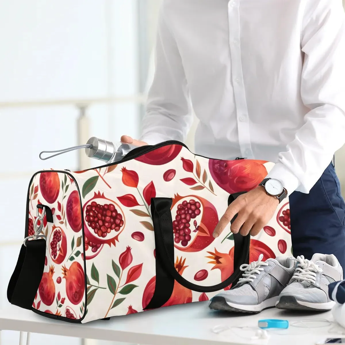 Travel Duffle Bag Pomegranate Leaf Gym Bags for Men Women Travel Duffel Bags with Adjustable Shoulder Strap Carry On Weekender Bag