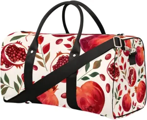 Travel Duffle Bag Pomegranate Leaf Gym Bags for Men Women Travel Duffel Bags with Adjustable Shoulder Strap Carry On Weekender Bag
