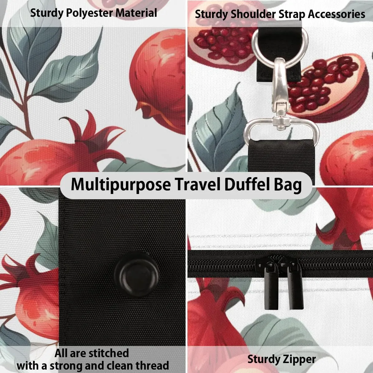 Travel Duffle Bag Retro Pomegranate Gym Bags for Men Women Travel Duffel Bags with Adjustable Shoulder Strap Carry On Weekender Bag