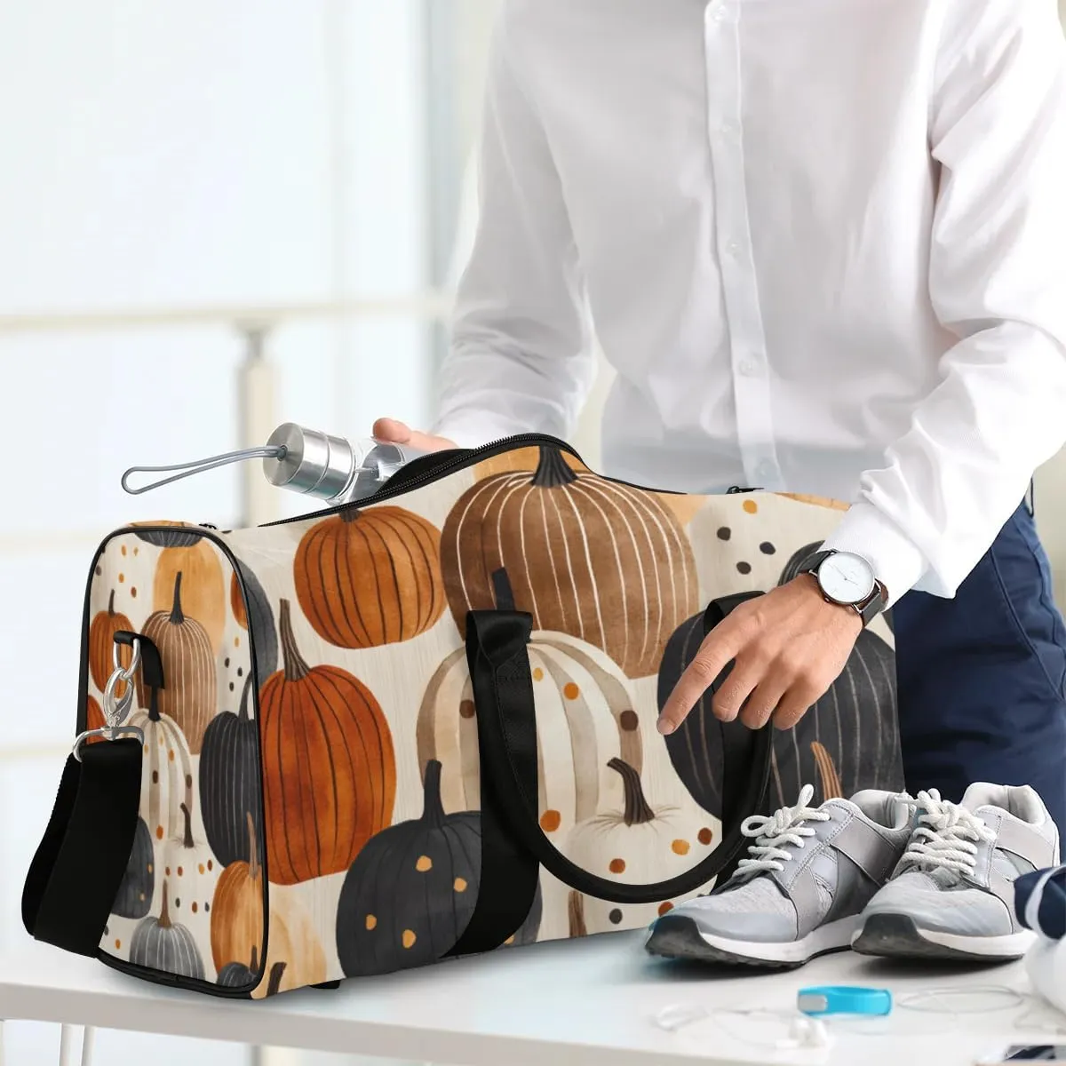 Travel Duffle Bag Retro Pumpkins Gym Bags for Men Women Travel Duffel Bags with Adjustable Shoulder Strap Carry On Weekender Bag