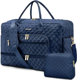 Travel Duffle Bag Weekender for Women - 38L Carry-On Overnight Bag Personal Item Bag with Shoe Compartment & Wet Pocket Weekend Tote Bags with Toiletry Bag Hospital Bags for Labor and Delivery Navy