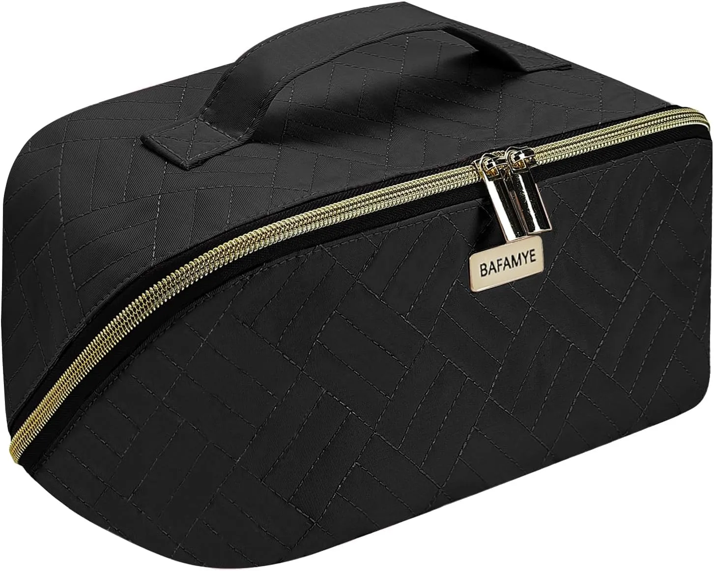 Travel Makeup Bag - 4L Compact Cosmetic Organizer Bag, Makeup Toiletry Travel Bag with Brush Holder & Multiple Compartments, Waterproof, Black