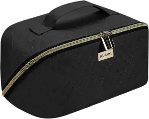 Travel Makeup Bag - 4L Compact Cosmetic Organizer Bag, Makeup Toiletry Travel Bag with Brush Holder & Multiple Compartments, Waterproof, Black