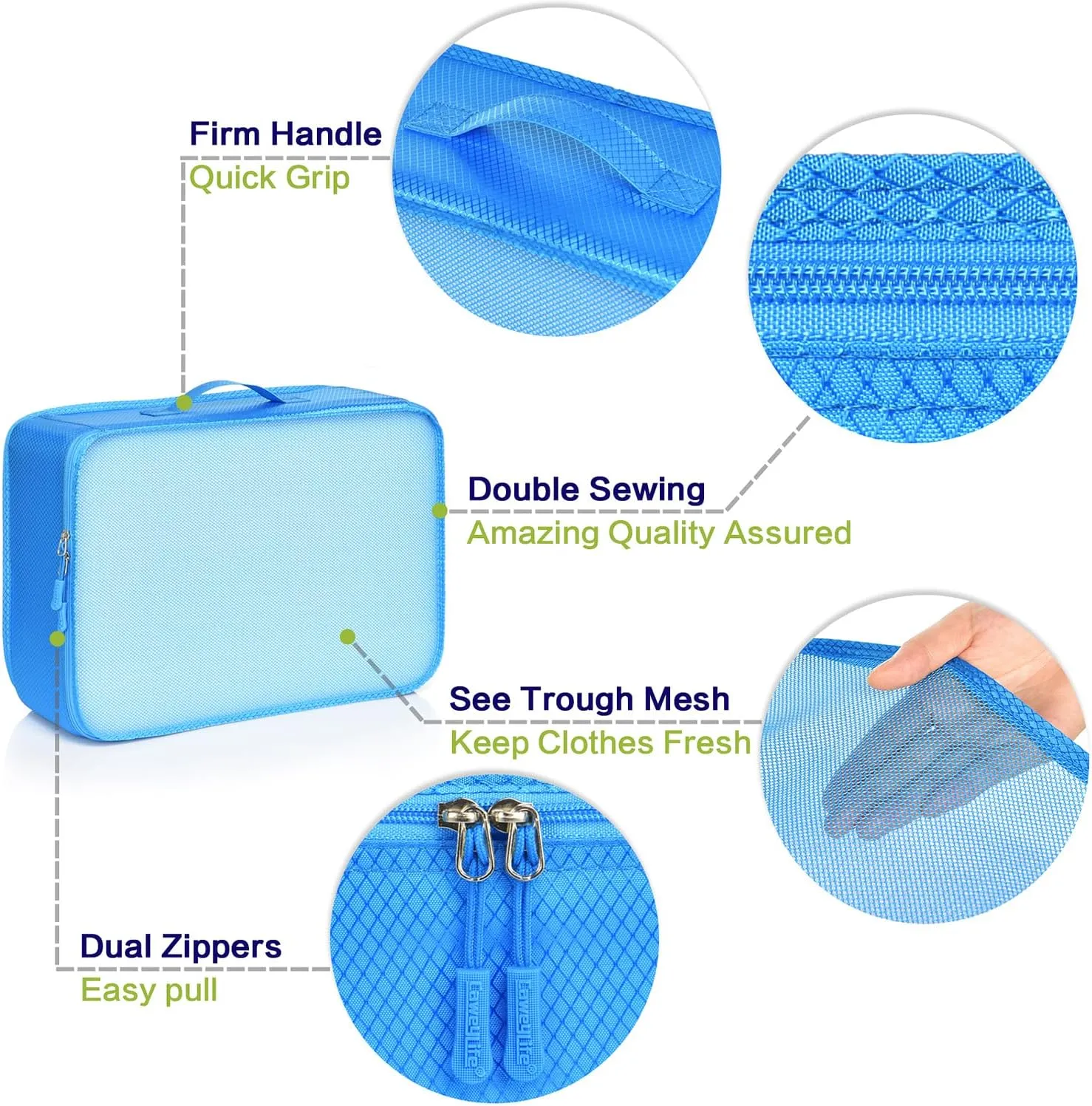 Travel Packing Cubes for Suitcases 5/10 Pcs Set, Carry On Suitcase Organizer Bags Set Luggage Travel Cube, Deep Large Design (10 Pcs Sky Blue, 10 Pcs Set)