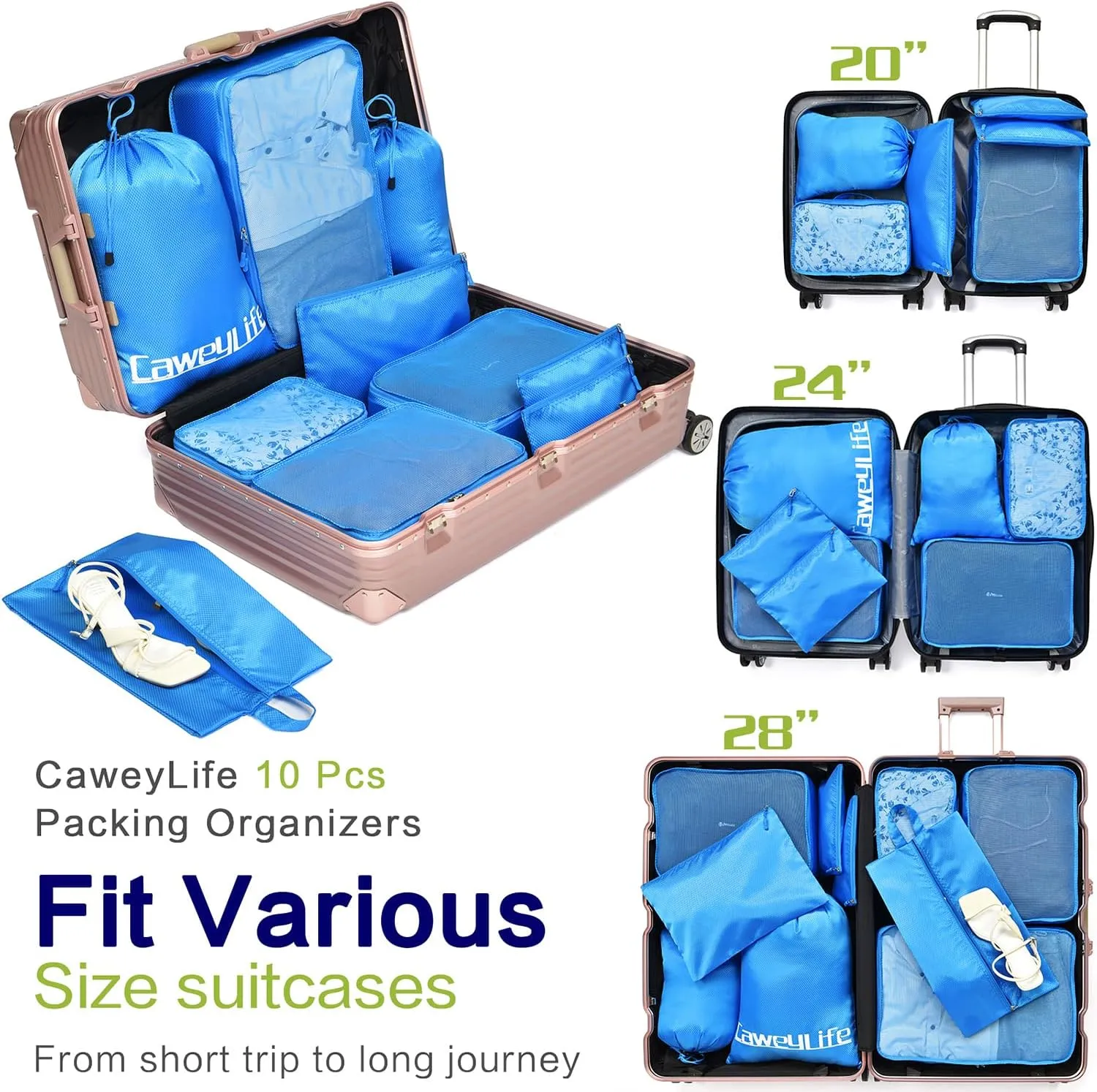 Travel Packing Cubes for Suitcases 5/10 Pcs Set, Carry On Suitcase Organizer Bags Set Luggage Travel Cube, Deep Large Design (10 Pcs Sky Blue, 10 Pcs Set)