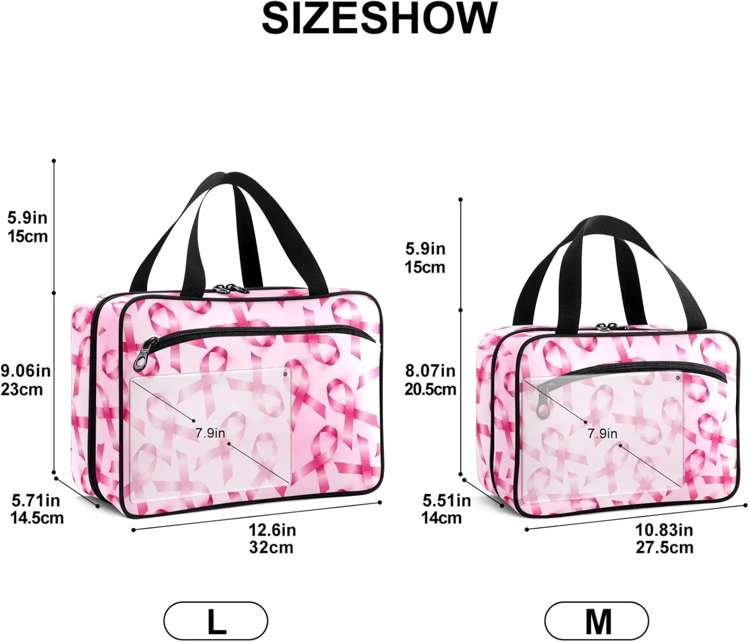 Travel Toiletry Bag for Woman/Men,Pink Ribbon Breast Cancer Awareness Hanging Organizer Bag with Pockets Portable Folding Travel Case Bags for Makeup Cosmetic Toiletries Storage Traveling-L