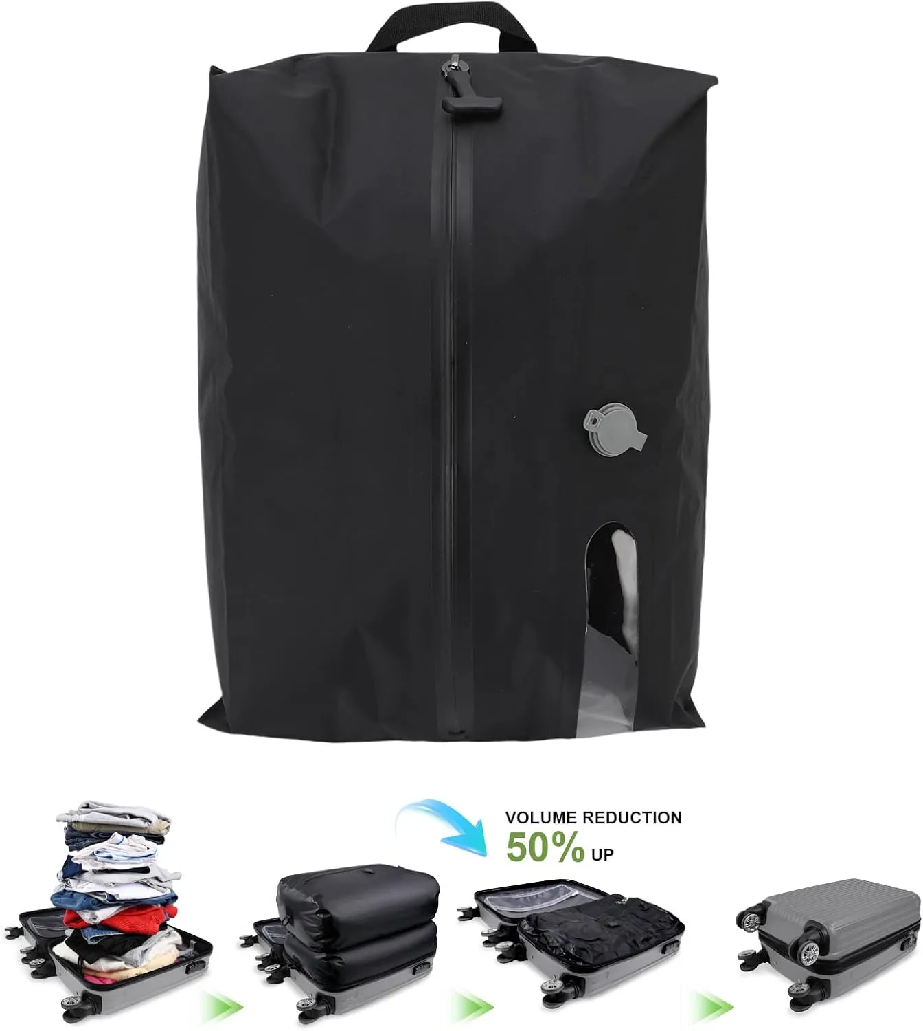 Travel Vacuum Compression Bag 16L Reusable Space Saver for Luggage Backpack Suitcase, Water Proof 70D TPU Manual Air Release Storage Bag (Black)