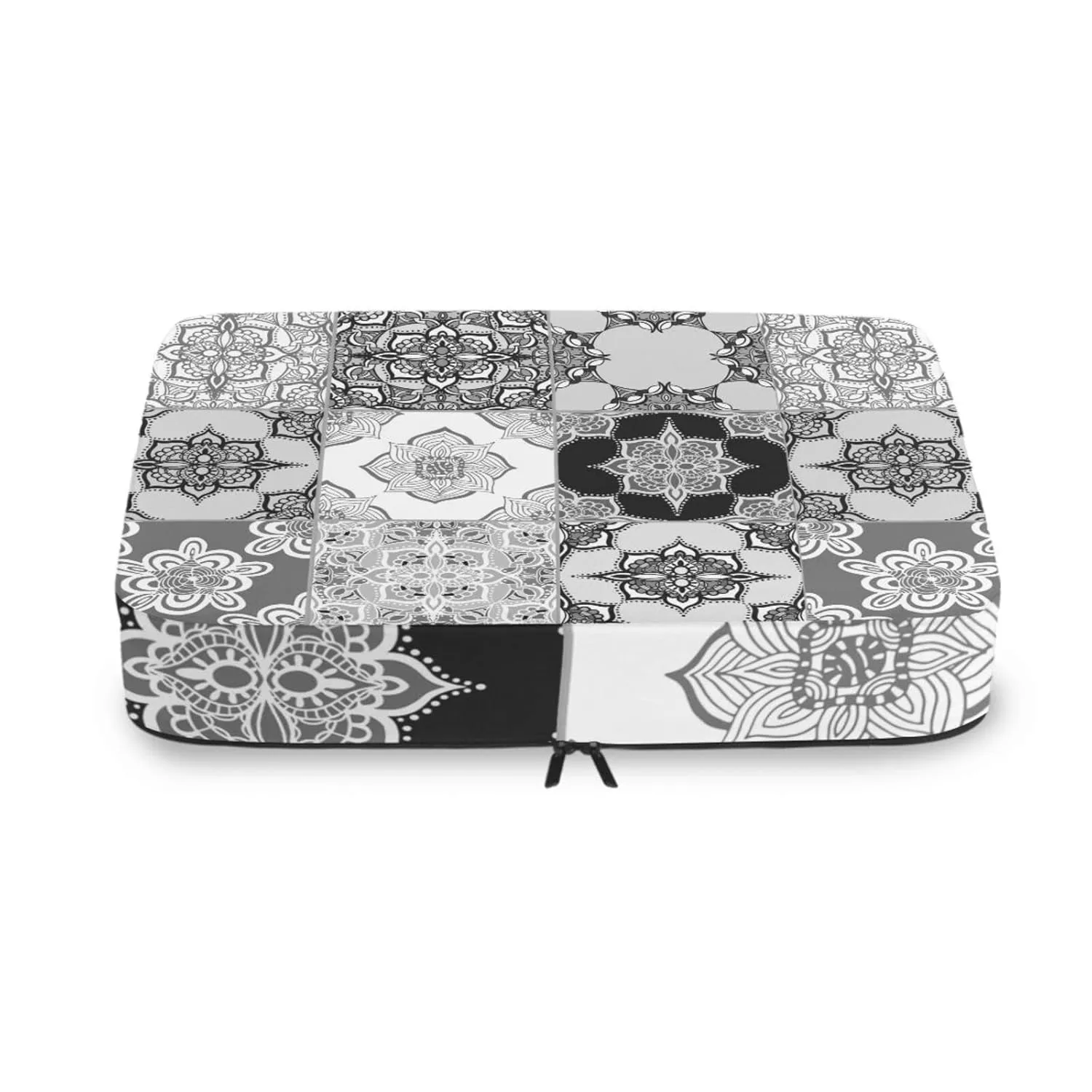 Tribal Moroccan Portuguese Tiles Ornaments Black White Pattern 4 Set Packing Cubes, Travel Packing Organizers, 600D Oxford Cloth Toiletry Storage Bag, Luggage Mesh Bags for Accessories