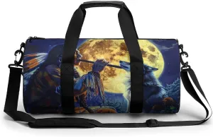 Tribal Wolf Song Native American Lightweight Gym Bag for Men Women Travel Duffel Bag Sports Workout Bag with Adjustable Strap