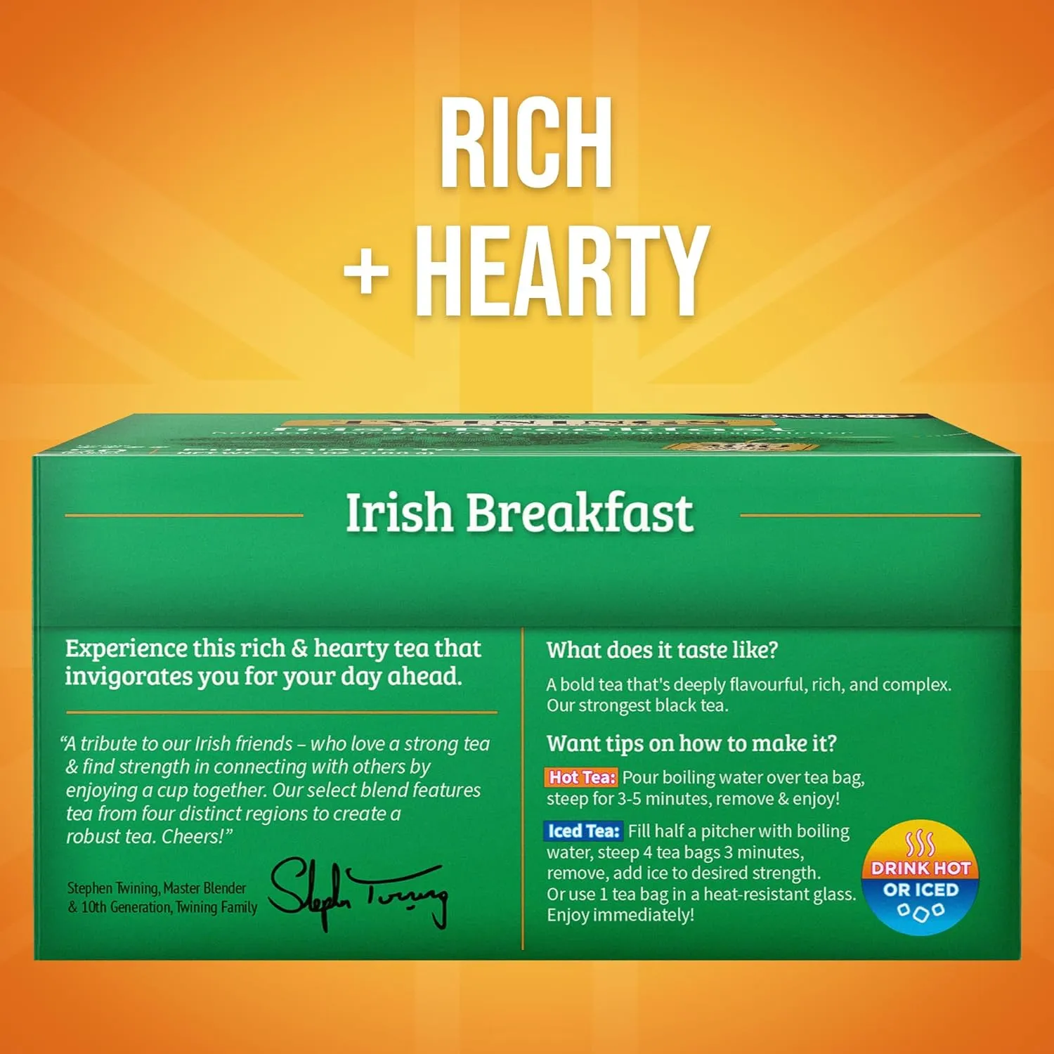 Twinings Irish Breakfast Black Tea Individually Wrapped Bags, 50 Count (Pack of 6), Flavourful, Bold, Robust, Caffeinated, Enjoy Hot or Iced, 300 Teabags
