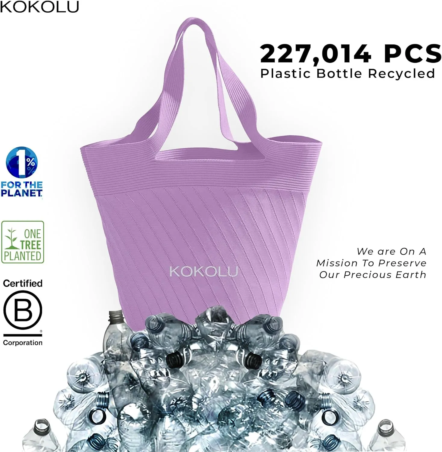 Ultra Lightweight Tote Bag For Women (18.7” x 8.5”) - Upcycled Flexible Machine Washable Shopping Tote Bag For Women