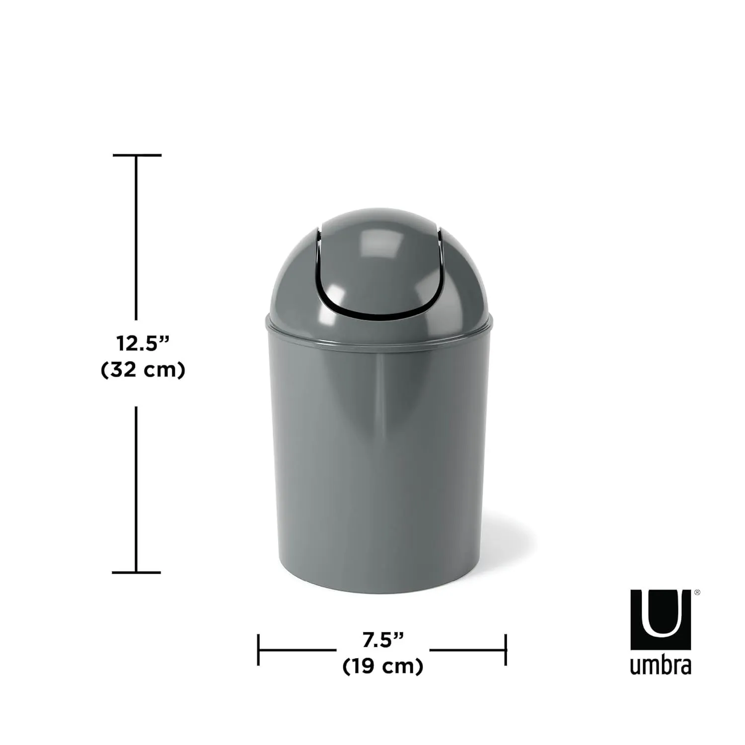 Umbra 1.25-Gallon Mini Waste Can w/Swing-Top Lid - Small Garbage Bin for Compact Spaces Under Tables & Counters, Miniature Trashcan, Removable Lid for Kitchens Bathrooms Bedrooms Dorms, Dark Grey