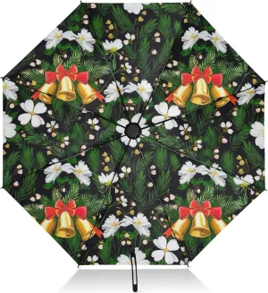 Umbrellas for Rain, Windproof Umbrella Small Compact, Ideal for Car, Purse, Men and Women, White Winter Flowers Green