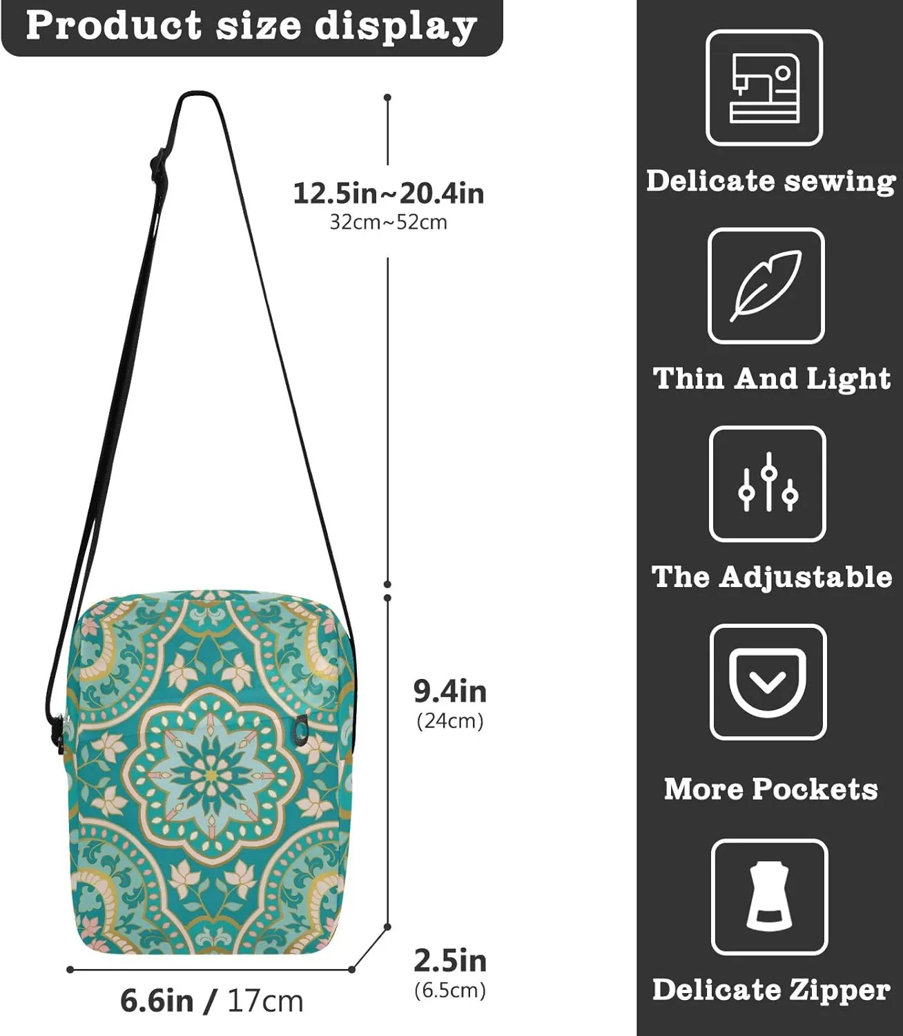 Unisex Crossbody Bag, Check Plaid Pattern Brown Orange Durable Sling Side Shoulder bags for men women, One Size