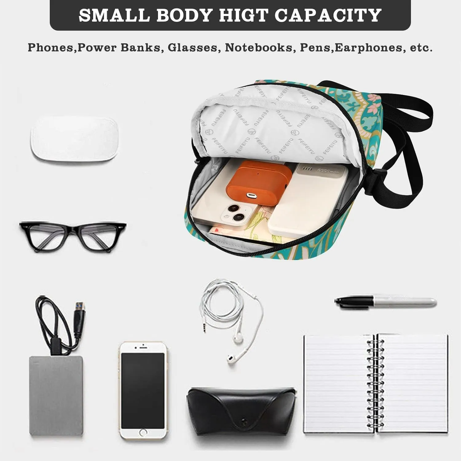 Unisex Crossbody Bag, Check Plaid Pattern Brown Orange Durable Sling Side Shoulder bags for men women, One Size