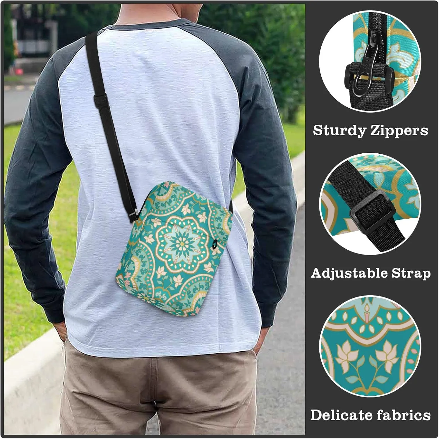 Unisex Crossbody Bag, Check Plaid Pattern Brown Orange Durable Sling Side Shoulder bags for men women, One Size