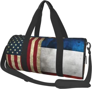 United States Russian Flag Duffel Tote for Men and Women Backpacking Travel and Storage Shoulder Bag