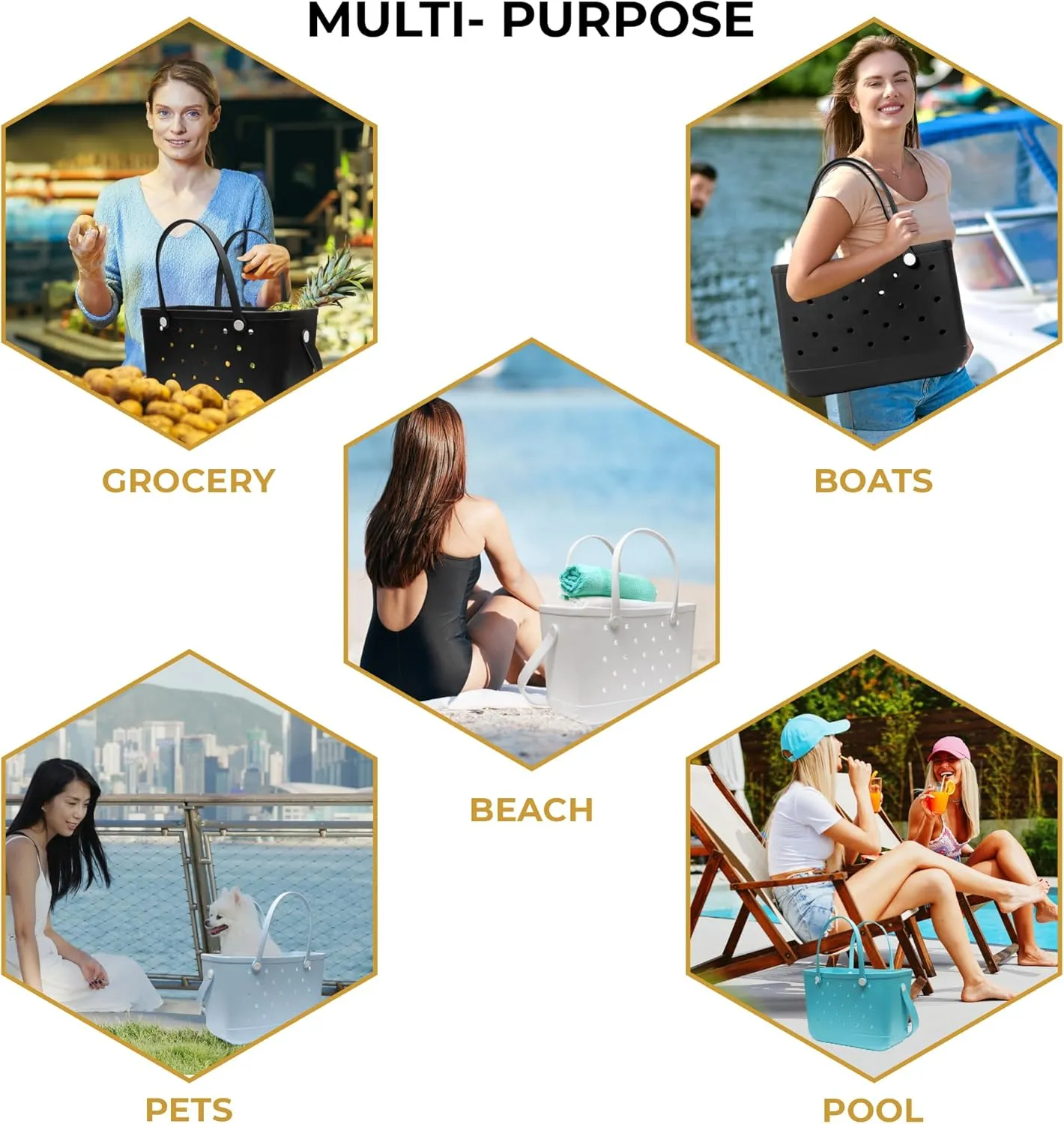 UPGRADED !!! Large Universal Beach & Grocery Tote Bag with Shoulder Strap Plus FREE Clear Zipped Bag is INCLUDED !!!