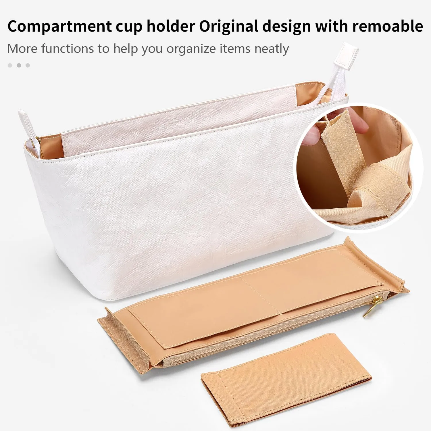 Upgraded Tote Bag Organizer Insert Compatible with LV Neverfull GM, Lightweight Dupontpaper Purse Insert for Women Handbag with Zip and Pockets (White, GM)