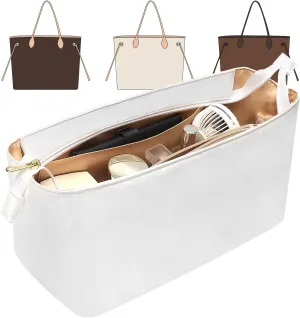 Upgraded Tote Bag Organizer Insert Compatible with LV Neverfull GM, Lightweight Dupontpaper Purse Insert for Women Handbag with Zip and Pockets (White, GM)