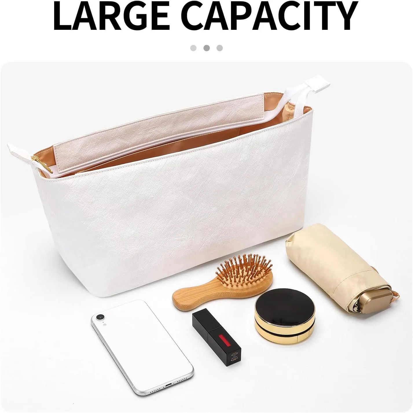 Upgraded Tote Bag Organizer Insert Compatible with LV Neverfull GM, Lightweight Dupontpaper Purse Insert for Women Handbag with Zip and Pockets (White, GM)