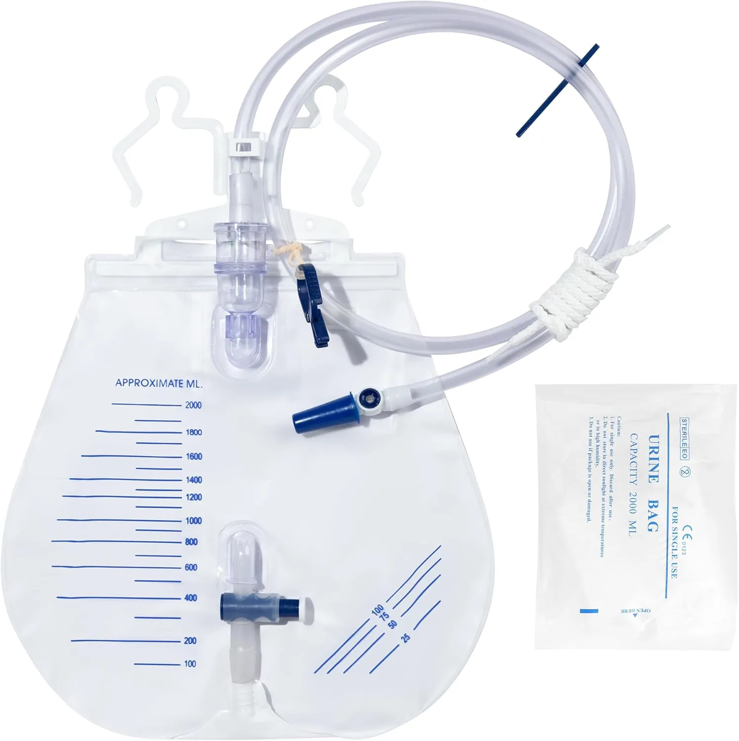 Urinary Drainage Bag 2000ml, 10 Pack Catheter Bags for Women and Men, Professional Urinary Drainage Bags with Anti-Reflux Chamber, 48” Drainage Tube, Adjustable Clips & Hanging Hook