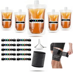 Urine Test Kit Compact 5oz Soft-Touch Bags, Secure Hidden 59" Leg Strap, Non-Falling Design, Temperature Strips, Perfect for at-Home Practice（17 Pcs ）