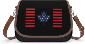 U.S Canada Flag Cute Crossbody Purses for Women Leather Shoulder Bag Adjustable Shoulder Strap Handbag
