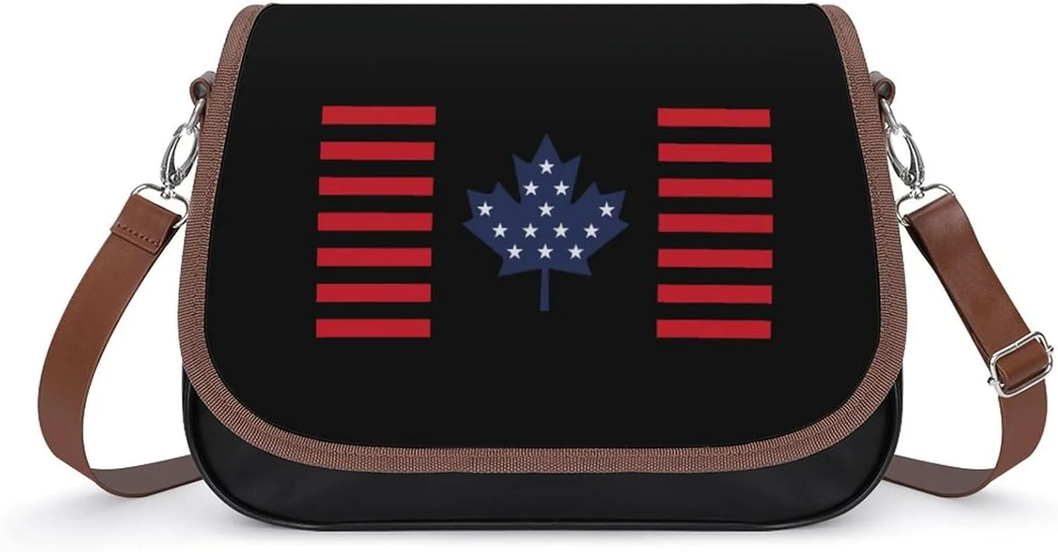 U.S Canada Flag Cute Crossbody Purses for Women Leather Shoulder Bag Adjustable Shoulder Strap Handbag