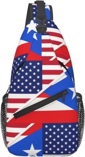 USA And Puerto Rico National Flag Sling Bag Adjustable Chest Bags Casual Crossbody Bag Travel Shoulder Backpack