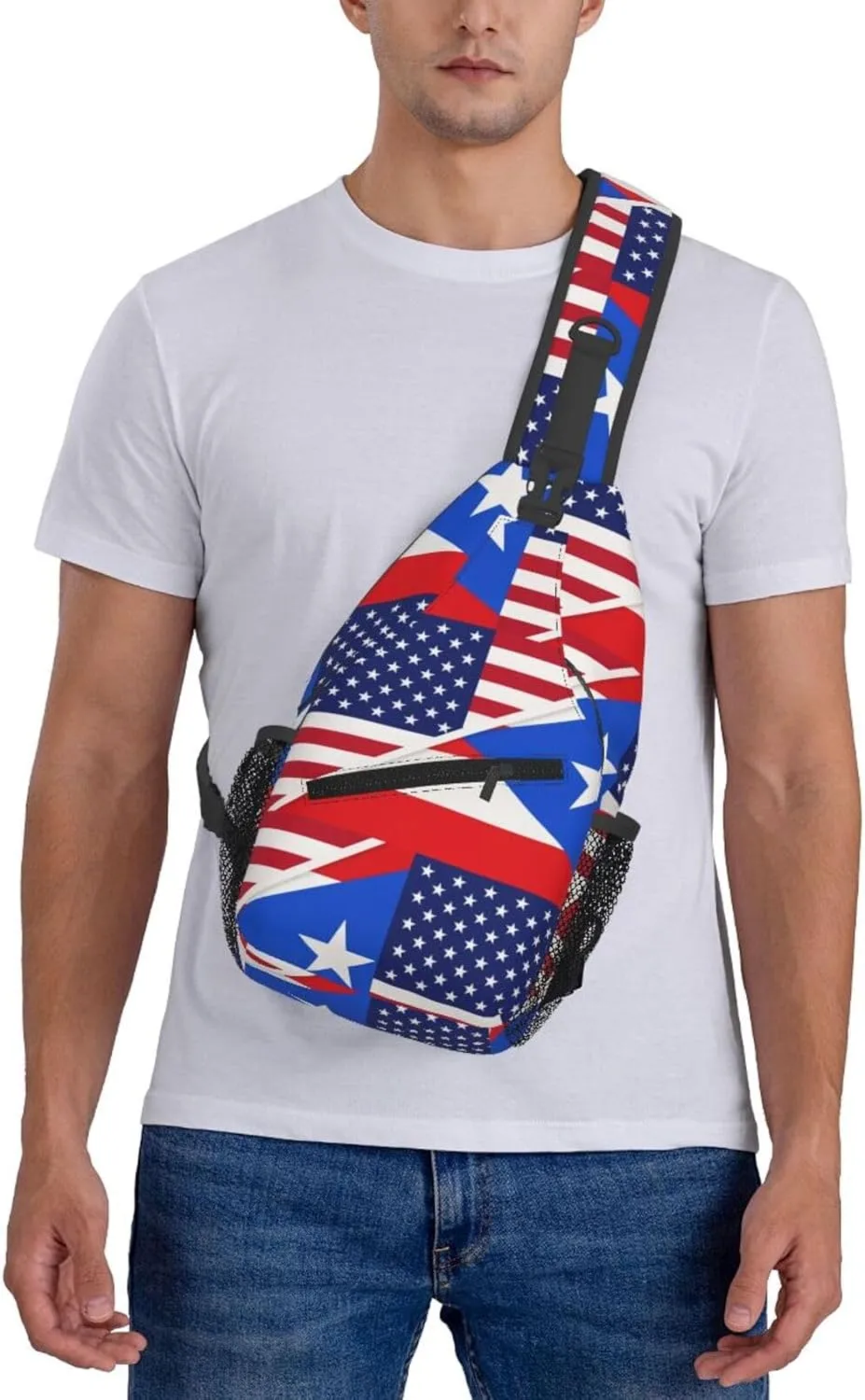 USA And Puerto Rico National Flag Sling Bag Adjustable Chest Bags Casual Crossbody Bag Travel Shoulder Backpack