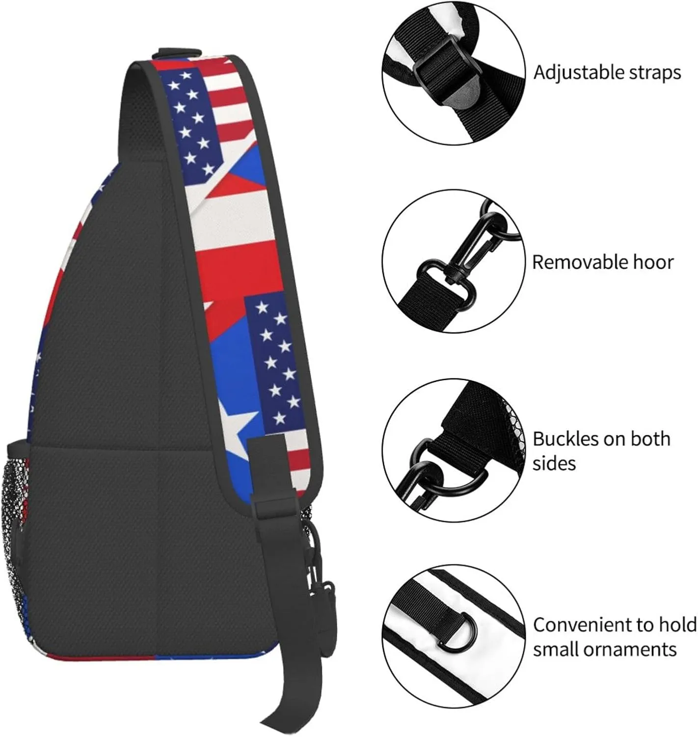 USA And Puerto Rico National Flag Sling Bag Adjustable Chest Bags Casual Crossbody Bag Travel Shoulder Backpack