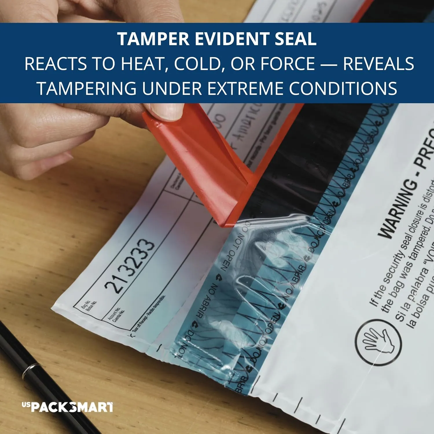 USPACKSMART 12”x16" Opaque Plastic Deposit Bags with Security Tape Tamper Evident - Secure Bank Deposits, Cash Handling, & Currency Transport | Self-Sealing Tape with Hidden Graphics | 100-Pack