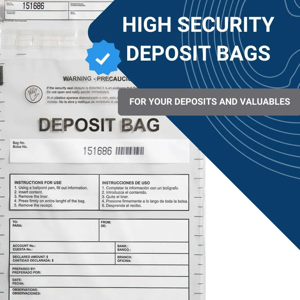 USPACKSMART Clear Plastic Deposit Bags 9"x12" | Secure Bank Deposits, Cash Handling or Safe Currency Transportation | Sequential Barcodes | Tamper-Evident | Tear-Off Receipt for Security | 100-Pack