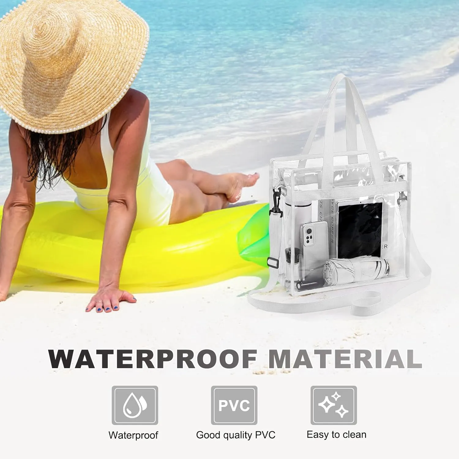 uxcell Clear Tote Bag, PVC Waterproof Closure Crossbody Shoulder Bag with Zipper and Adjustable Strap for Stadium Events