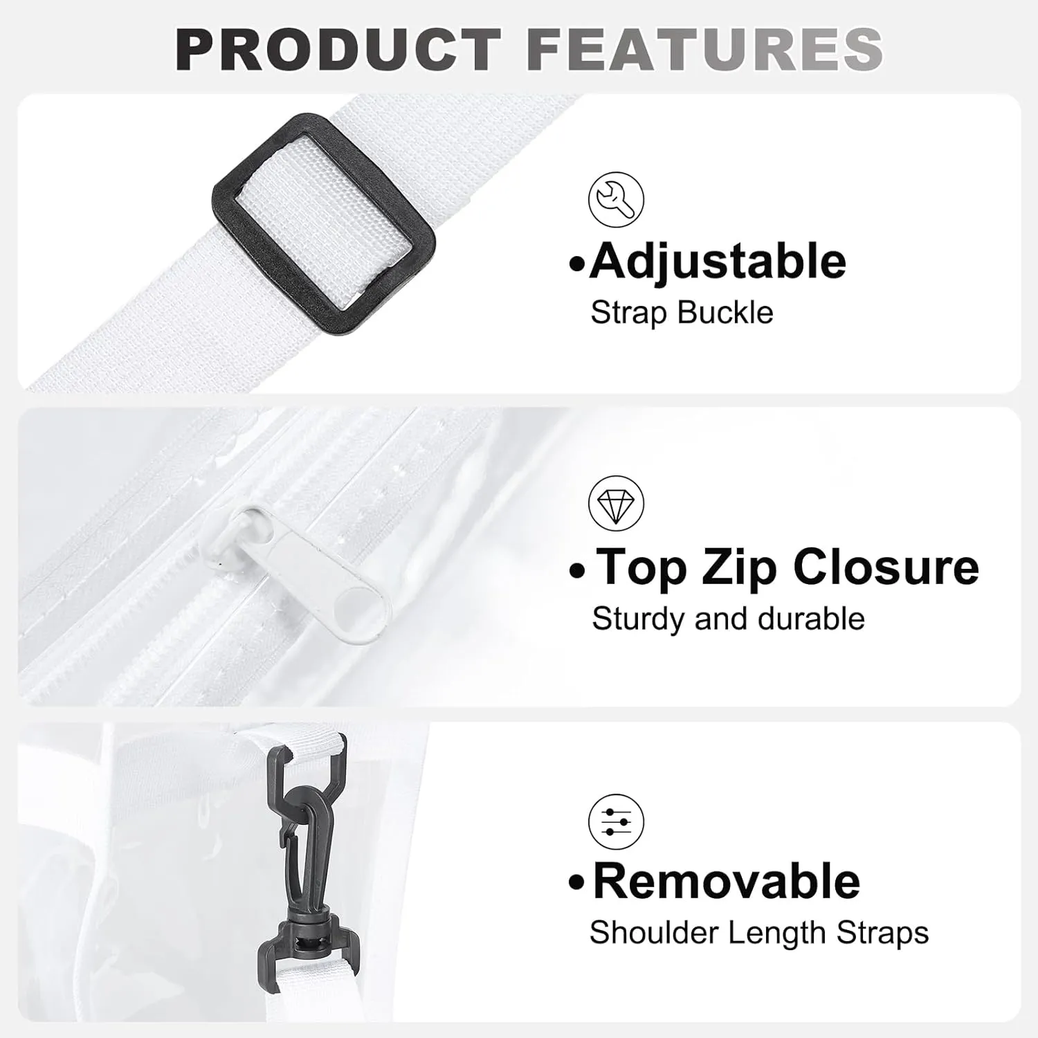 uxcell Clear Tote Bag, PVC Waterproof Closure Crossbody Shoulder Bag with Zipper and Adjustable Strap for Stadium Events